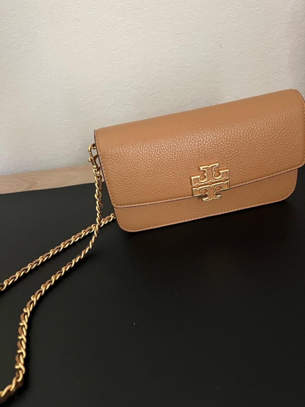 Tory Burch Britten Chain Crossbody Wallet‎ With Wristlet Brown Moose.